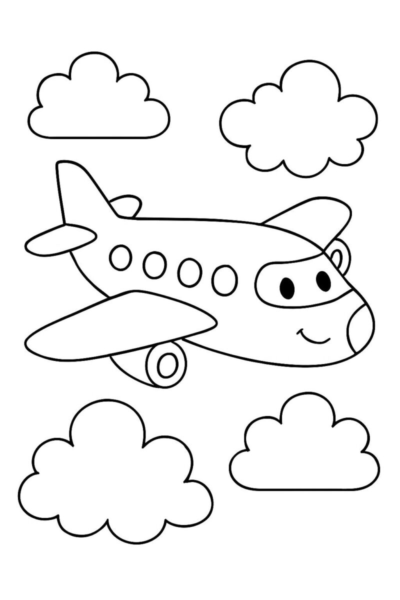 Desenho para colorir: Avião nas nuvens