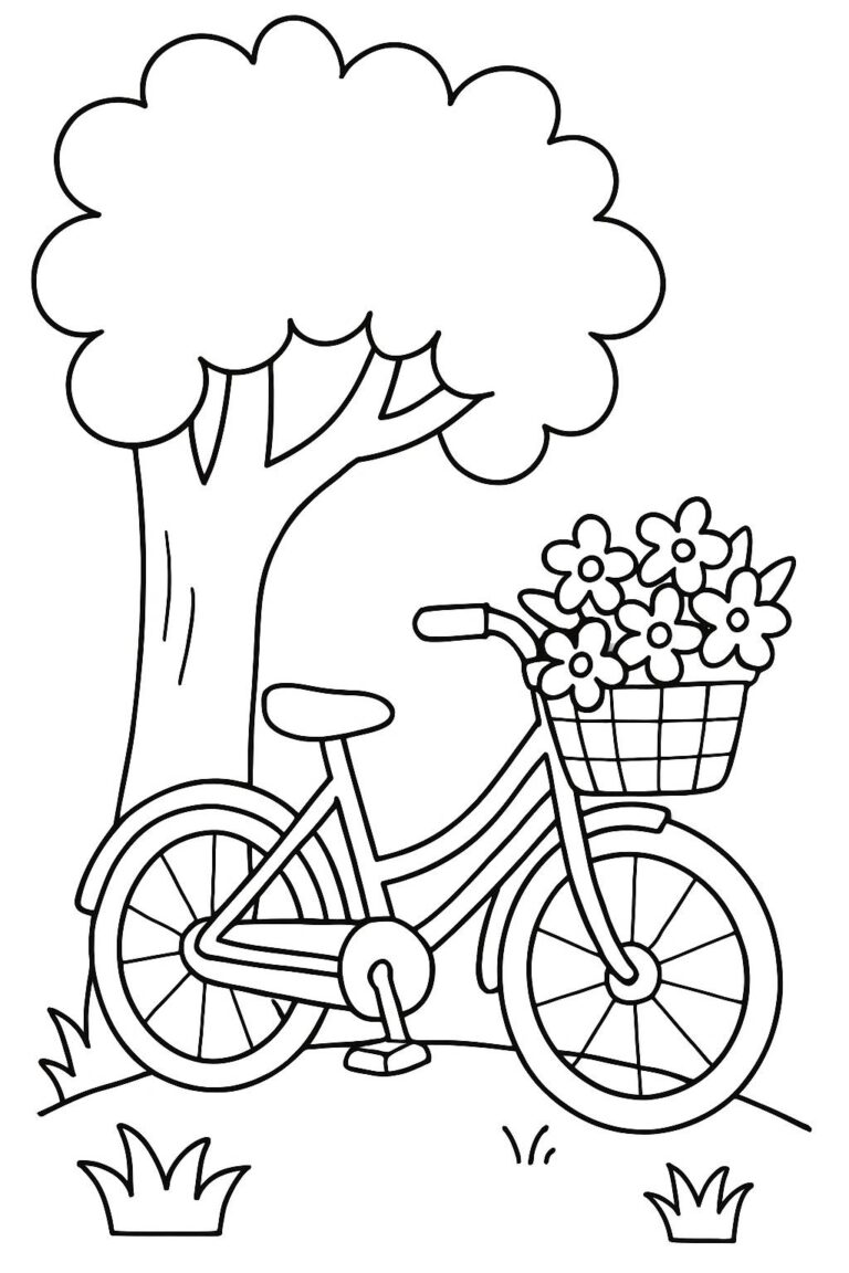 Desenho para colorir: Bicicleta com flores