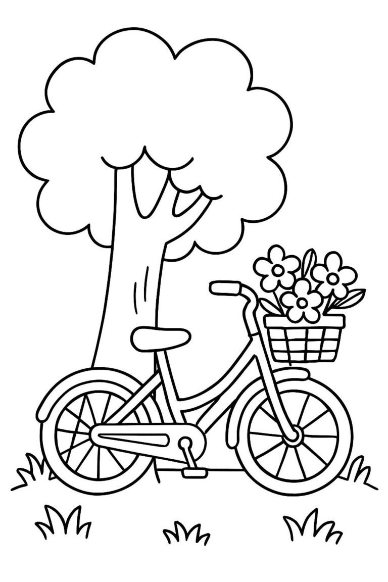 Desenho para colorir: Bicicleta com flores