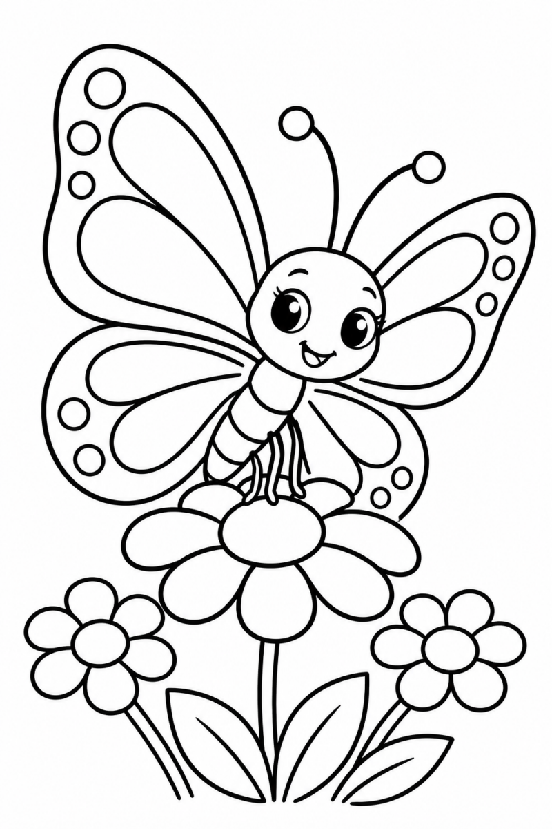 Desenho para colorir: Borboleta no jardim