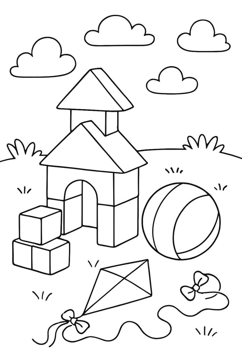Desenho para colorir: Brinquedos no quintal