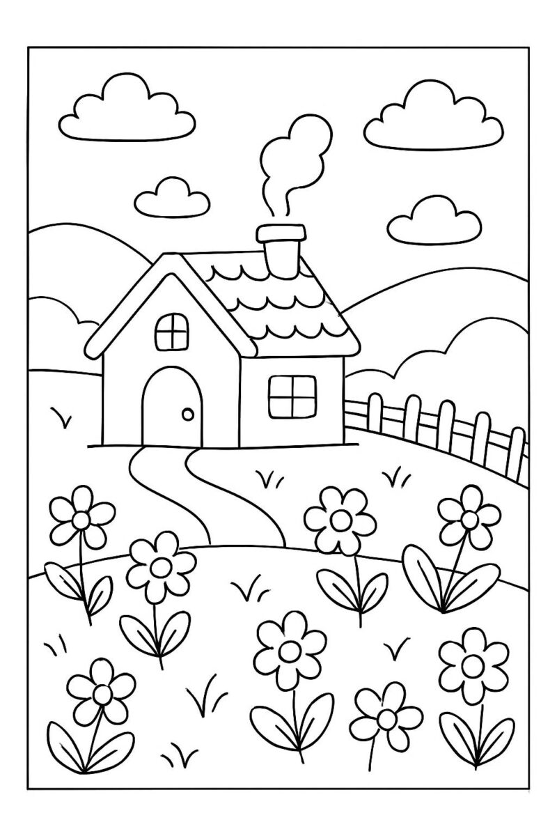 Desenho para colorir: Casa no campo