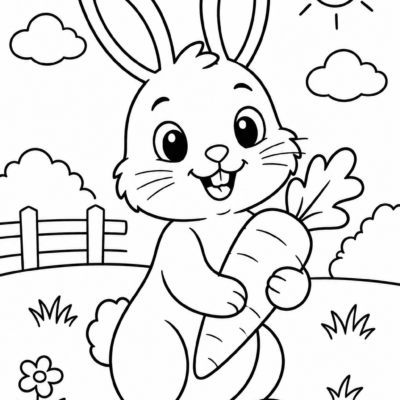 Desenho para colorir: Coelhinho e cenoura