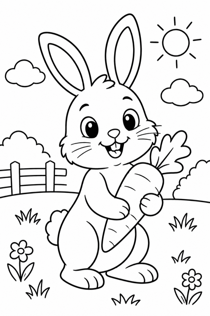 Desenho para colorir: Coelhinho e cenoura