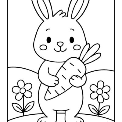 Desenho para colorir: Coelhinho e cenoura