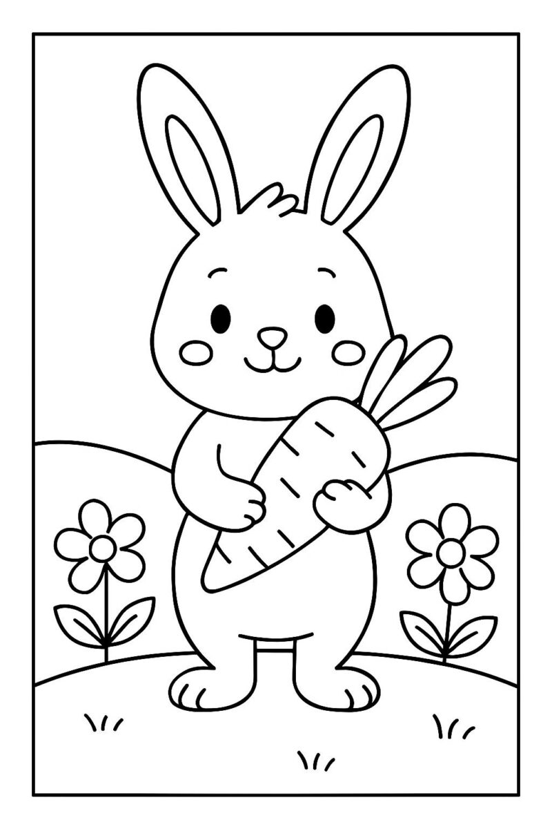 Desenho para colorir: Coelhinho e cenoura