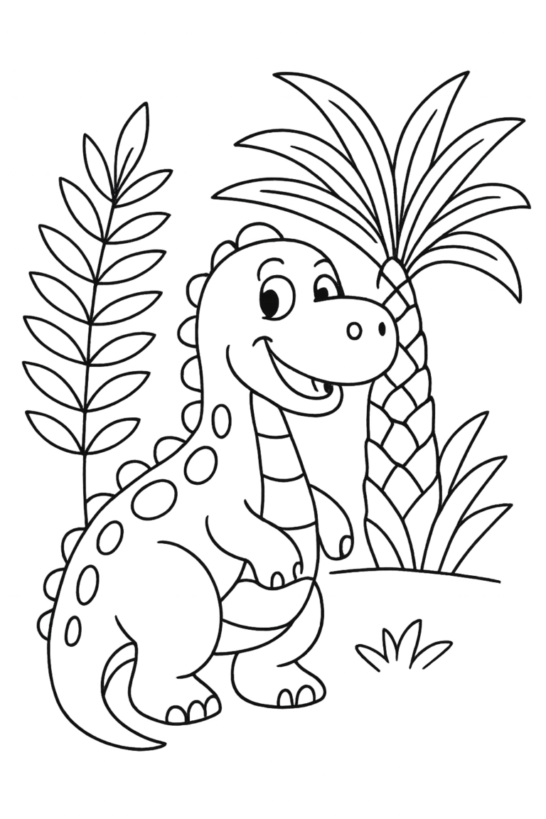 Desenho para colorir: Dinossauro amigável