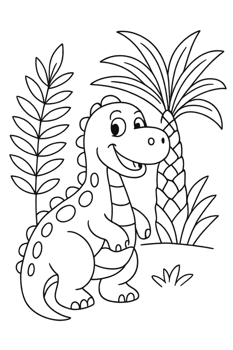 Desenho para colorir: Dinossauro amigável