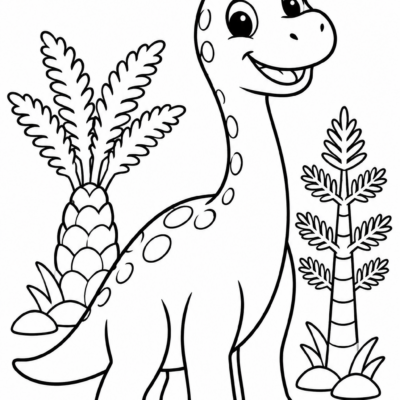 Desenho para colorir: Dinossauro amigável