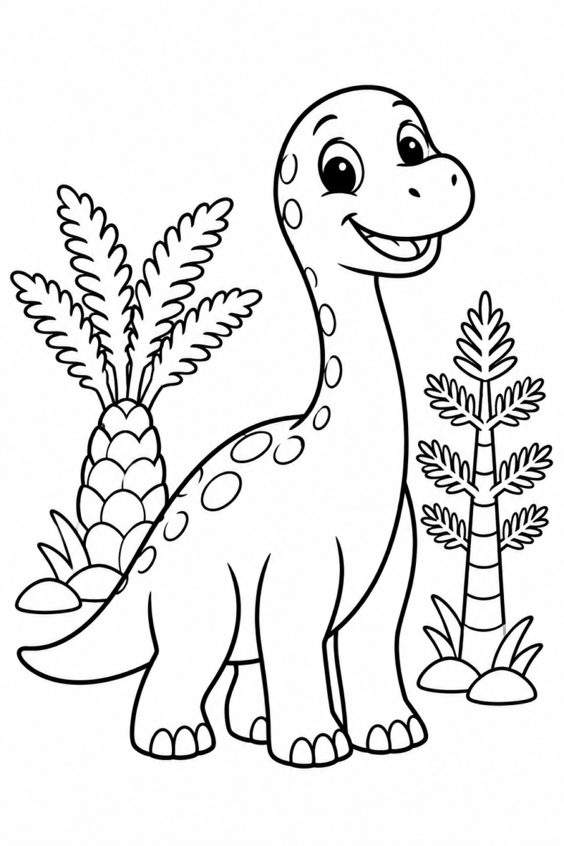 Desenho para colorir: Dinossauro amigável