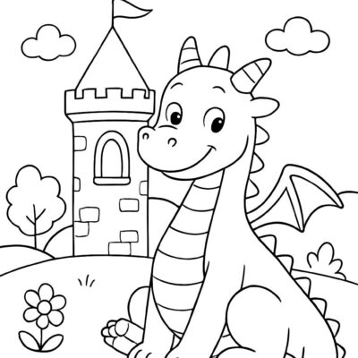 Desenho para colorir: Dragão guardião do castelo