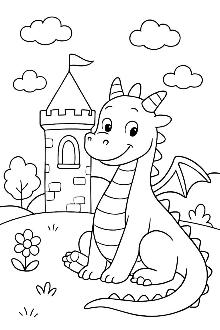 Desenho para colorir: Dragão guardião do castelo