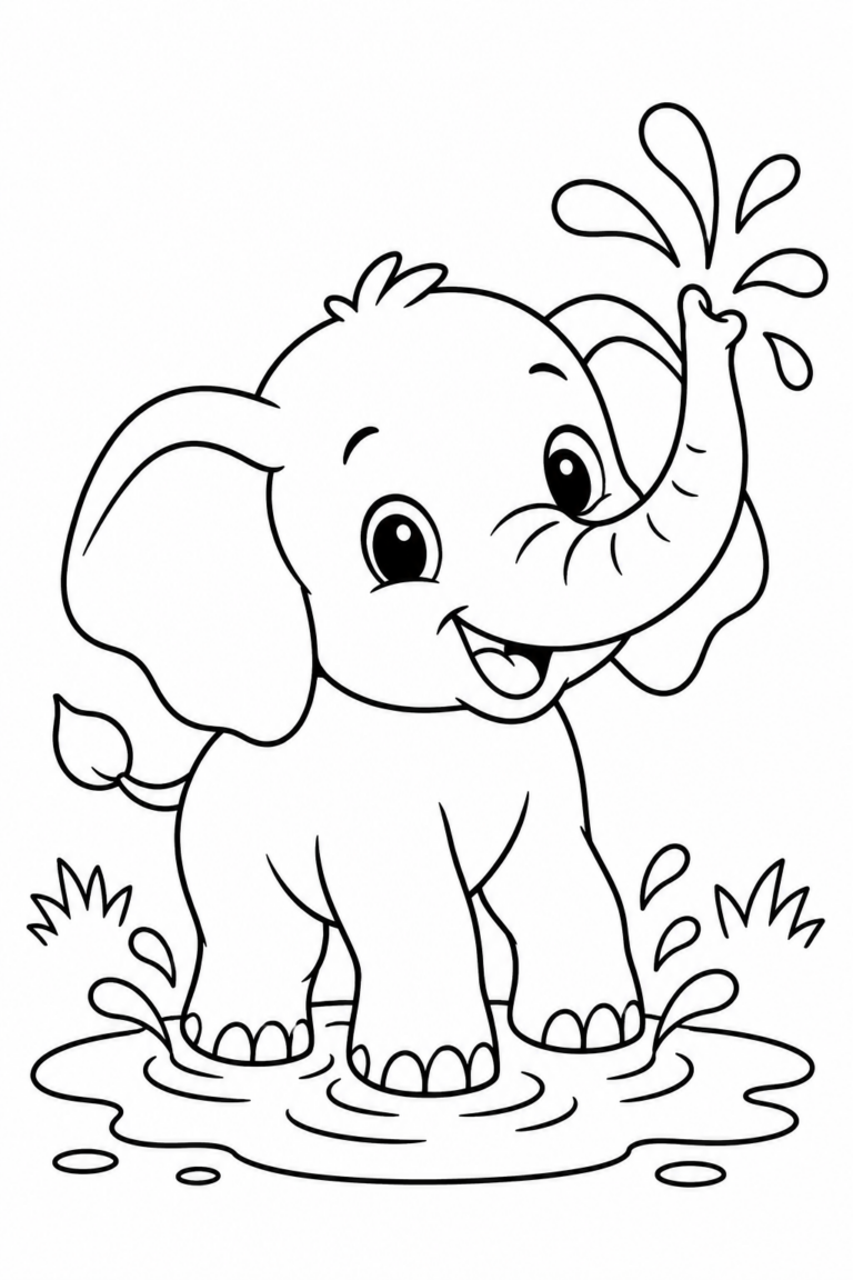 Desenho para colorir: Elefantinho brincalhão que gosta de água
