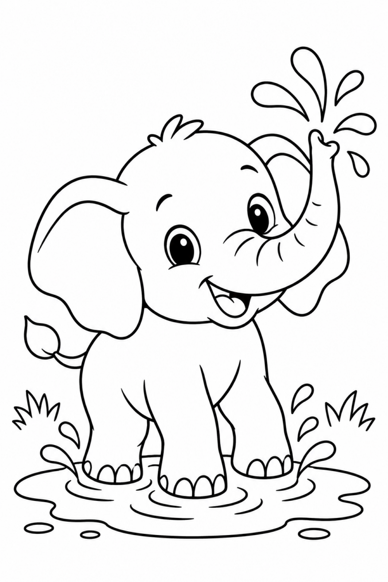 Desenho para colorir: Elefantinho brincalhão