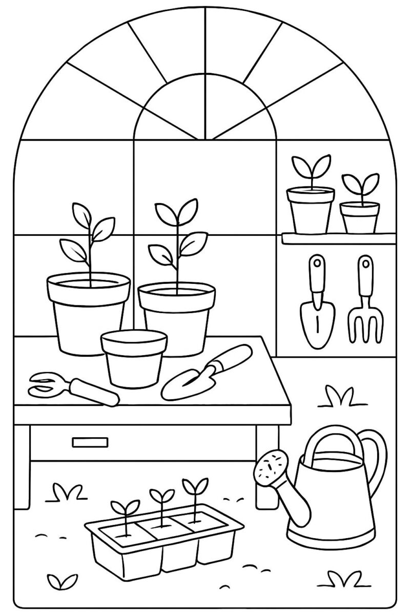 Desenho para colorir: Estufa de plantinhas