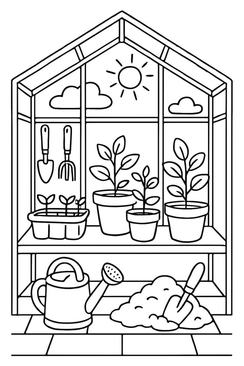 Desenho para colorir: Estufa de plantinhas