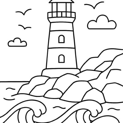 Desenho para colorir: Farol à beira-mar