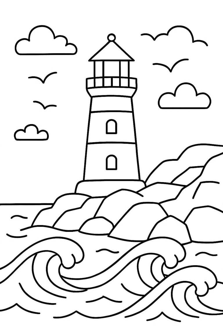 Desenho para colorir: Farol à beira-mar