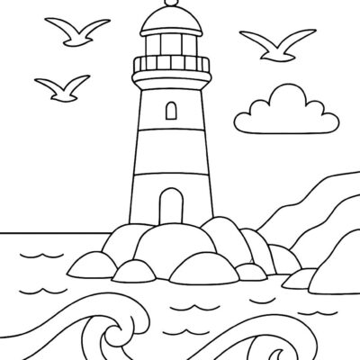 Desenho para colorir: Farol à beira-mar