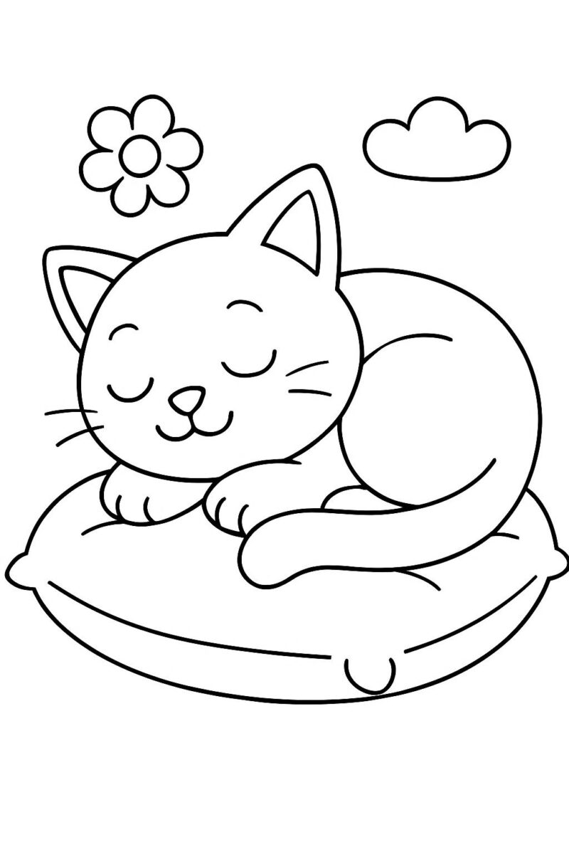 Desenho para colorir: Gatinho na almofada