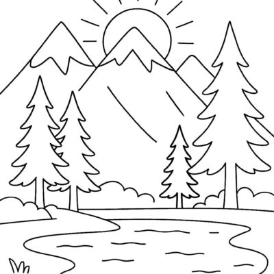 Desenho para colorir: Lago entre montanhas
