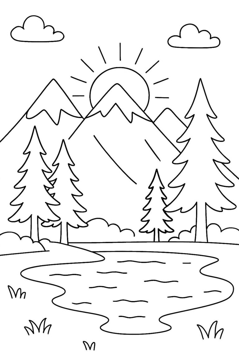 Desenho para colorir: Lago entre montanhas