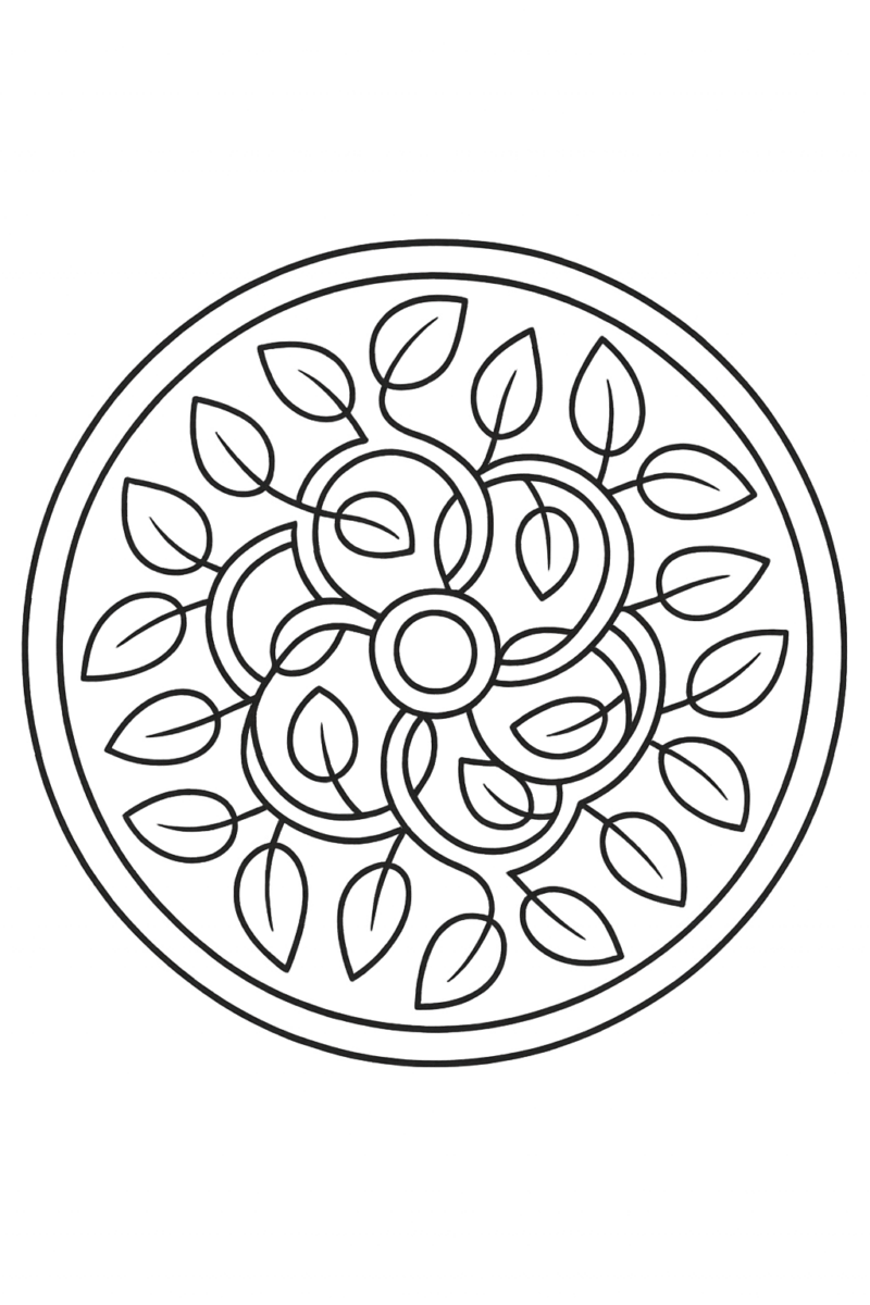 Desenho para colorir: Mandala de folhas