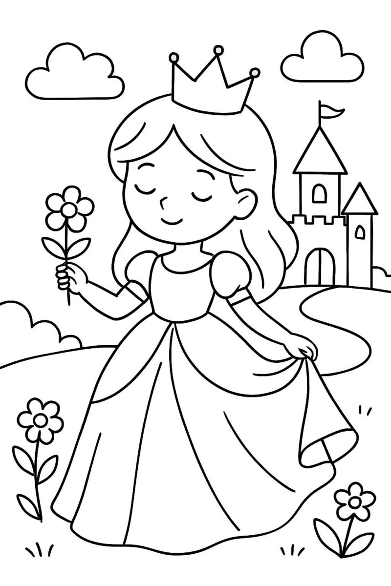 Desenho para colorir: Princesa com uma flor