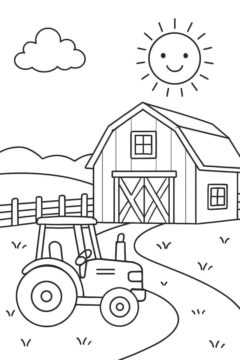Desenho para colorir: Trator na fazenda