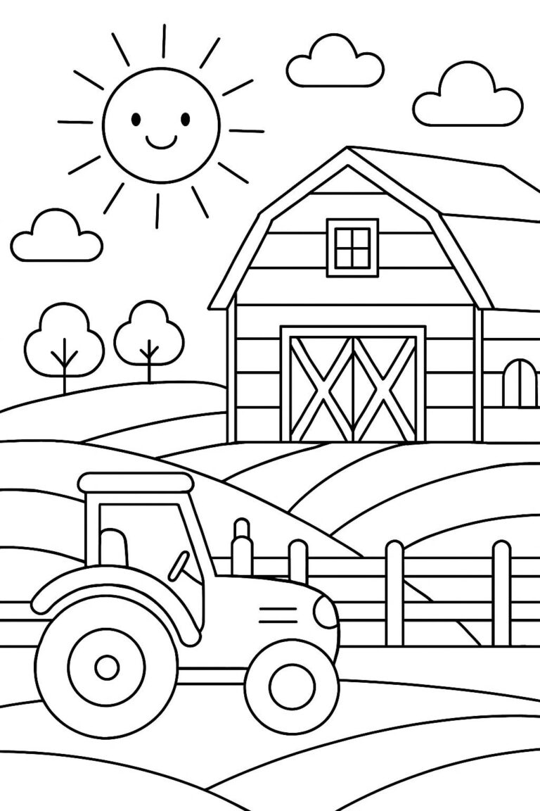Desenho para colorir: Trator na fazenda