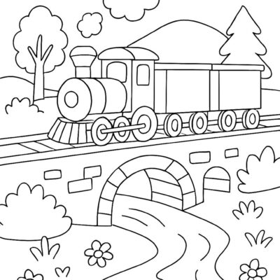 Desenho para colorir: Trem na ponte