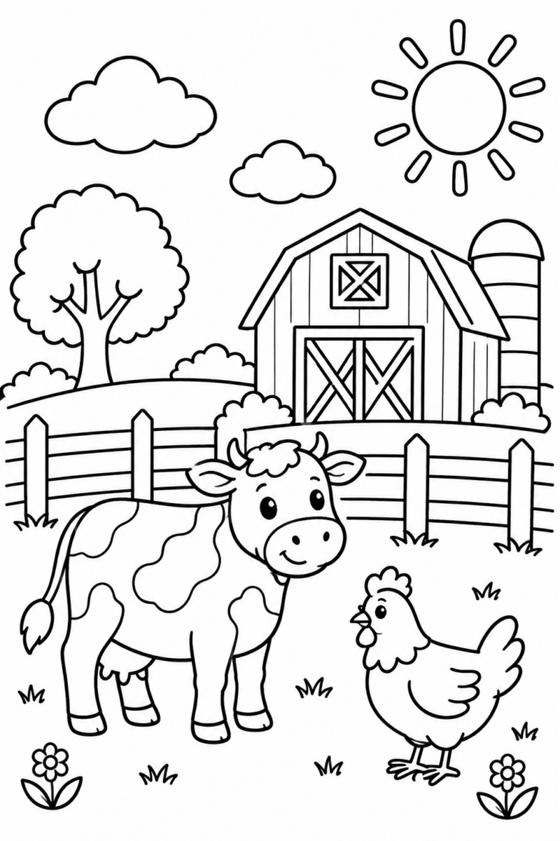 Desenho para colorir: Um dia na fazenda