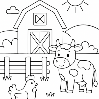 Desenho para colorir: Um dia na fazenda