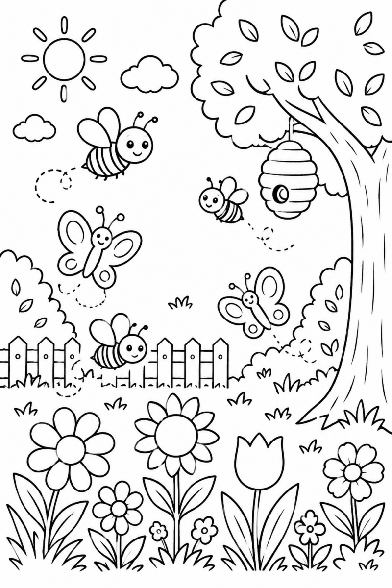 Desenho para colorir: Vida no jardim